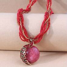 Elegant And Fashionable Bohemian Style Women's Multi-Color Imitation Opal Pendant Necklace Gift Brand New Retro Style, A Variety Of Colors For You To Choose, Suitable For Daily Wear, Versatile And Good-Looking - Red - View 12