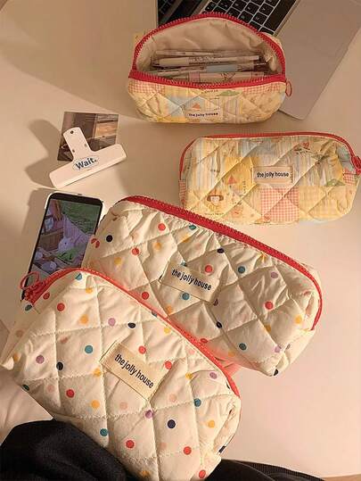 1 件可爱彩色铅笔袋大容量女孩文具袋适合初中女生，铅笔盒收纳袋适合中学生和初中生，办公桌面收纳袋，大学生铅笔袋文具袋用于存放书写工具、记事本、卷尺、圆规，完美的返校礼物、生日礼物