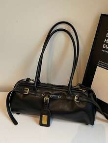 1 件新款时尚 PU 通勤包，时尚纯色复古别致单肩腋下包，适合女士，秋冬 - 黑色 - 查看 6