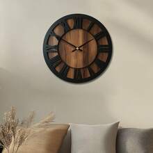 Dekorative runde Holz Wanduhr, künstlerische geräuschlose Batterie-betriebene Uhr Dekoration für Zuhause 14 16 18 Zoll Vintage Holz Uhr Heimdekoration für Küche, Wohnzimmer, Schlafzimmer, Büro - Holzfarbe + Schwarz - Übersicht 9