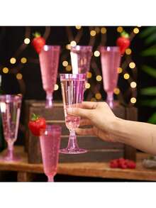 50 copas de champán transparentes, vasos de champán transparentes desechables, tazas de champán de plástico para fiestas, bodas,cumpleaños y fiestas, cócteles - Rosa - Ver 9