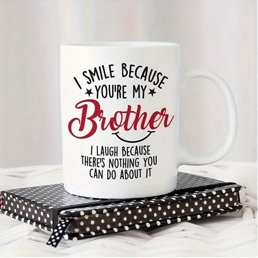 [Ceramic Funny] 1pc Ceramic Coffee Cup Funny Letter Print, Reusable Insulated Mug For Adults Hand Wash Only, Perfect For Halloween & Christmas Gift For Brother And Sister And Uncle And Aunt - Multicolor - View 1
