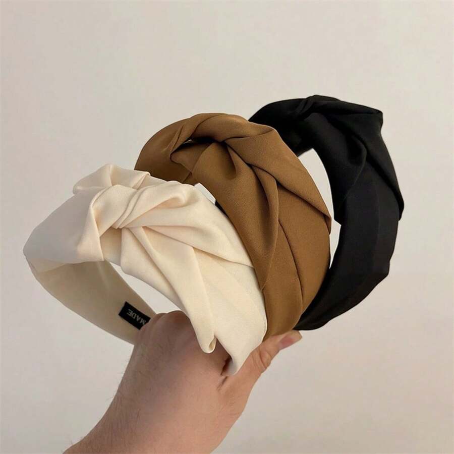 素色面料宽扭纹发带，百搭简约发饰，秋季发饰 - 彩色 - 查看 1