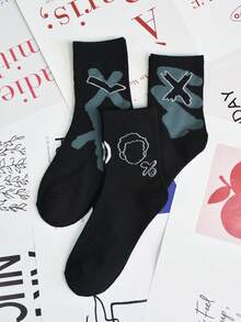 5 Pares de Meias Estampadas com Grafite da Moda Casuais para Mulheres, Adequadas para Uso Diário, Esportes, Estilo de Rua, Primavera/Outono