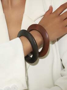 1pc New Chinese Style Retro Wood Artistic Peace Bangle, High-End Simple Niche Solid Wood Plain Bracelet Accessory