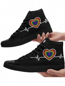 tenis casuales para hombre mujer bota unisex  de lona planos de baratos y de moda 22- 28 mx, ideales para combinar con todo, skate gimnasio cómodos al caminar blanco negro orgullo LGBTQ+ - Negro - Ver 1