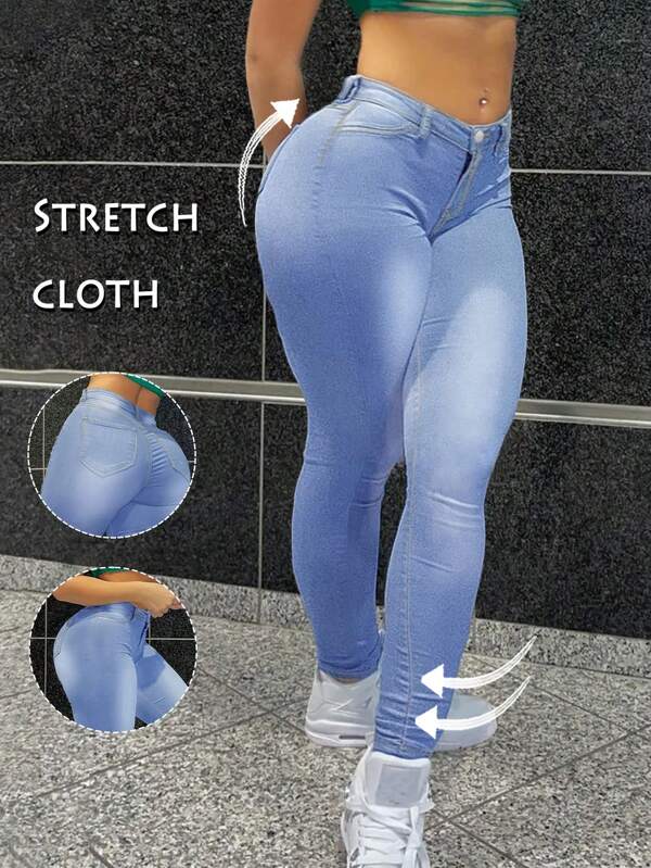 Jeans para mujer de talla grande, cintura alta, elásticos, de estilo casual y ajustados