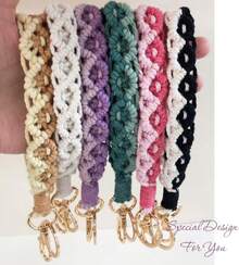 Wristlet Keychain Women Macrame Keychain & Keyring Wrist Lanyards For Keys Car Key Wrist Keychains Wristlet Bracelet - Purple - View 7