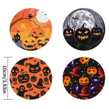 4pcs/Set Halloween Cup Coasters, Pumpkin Pattern Round Coasters With Rubber Base, Suitable For Drinks, Coffee, Decoration, Home, Office, Bar, Holiday Or Party
