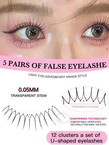 5 Cặp lông mi giả kiểu tự nhiên, lông mi giả kiểu cổ tích, làm thủ công, hình chữ U, mềm mại, dễ thương, kiểu hoạt hình dành cho nhóm bạn gái, 8-12mm, thân lông mi trong suốt, tự nhiên và dày, lông mi giả kiểu cổ tích, lông mi giả kiểu mắt mèo, cosplay, kiểu hoạt hình - Có thể tái sử dụng, bao bì đa năng, phù hợp cho người mới bắt đầu. - Mi tự nhiên - Xem 3