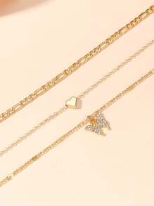 1 Pc Minimalist Layered Butterfly & Heart Necklace, Delicate Clavicle Chain, Fashionable & Versatile For Women's Daily Wear