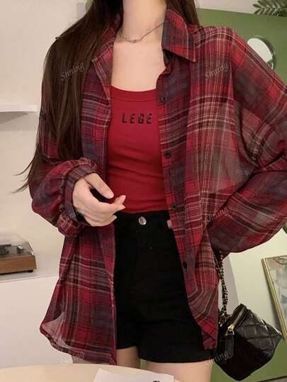 2025夏季新款格子衬衫女休闲宽松上衣上衣