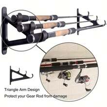 2 件节省空间的壁挂式鱼竿架带挂钩 - 可容纳 3 根鱼竿、登山杖、滑雪杖 - 耐用的 ABS 黑色收纳盒，易于安装，适用于车库、小屋、露营 - 鱼竿架 - 黑色 - 查看 6