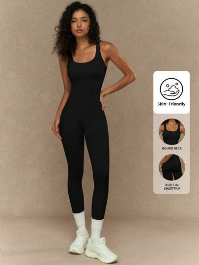 Yefecy Macacão feminino simples, cor sólida, sem mangas, para treino diário, corpo inteiro, modelador para treino diário