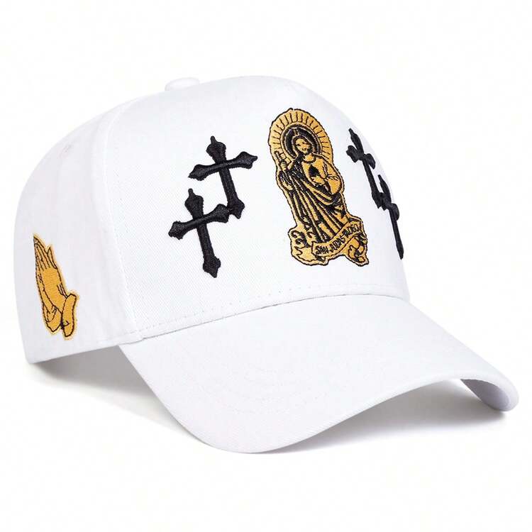 1 pieza Gorra de camionero con bordado de la cruz de para hombres, gorra de moda urbana de 5 paneles, sombrero casual con protección solar para primavera, otoño, viajes, playa - Multicolor - Añade 3
