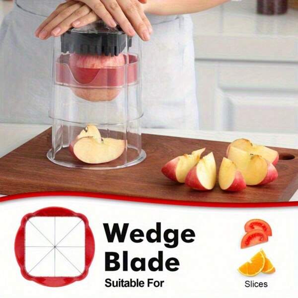 1pc Manual Outdoor Fruit & Vegetable Slicer With 2 Replaceable Blades - Wedge-Shaped Blade For Even Slicing And Dicing, Suitable For Apples, Potatoes Etc, Perfect Camping Cutting Tool | Durable Plastic