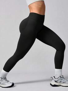 NcmRyu 1pc Fashion Women's Elastic Sports Long Pants - Black - View 6