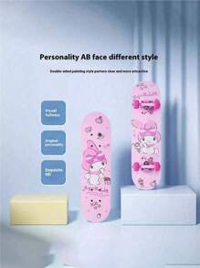 Sanrio 1pc Authentic Sanrio Licensed Skateboard For Boys & Girls, 4-Wheel Double-Kicktail Skateboard With High Elastic Wheels, Suitable For Beginners