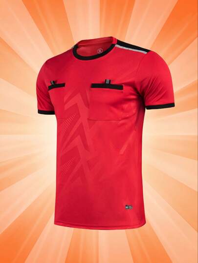 Men's Sports Referee Uniform, Comfortable Sports Training Shirt For Football, Badminton, Table Tennis, With Breathable Short Sleeve And Pockets