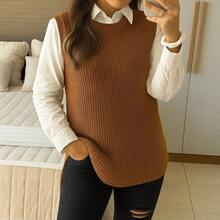 Women's Caramel Knitted Mulet Vest Side Slit Pullover Fashion Luxury Simple Casual Wool Knitted Evening Holiday Daily Fall/Winter WM Knitwear - Lạc đà - Xem 2