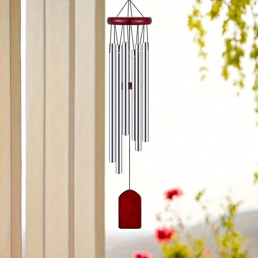 1 Piece Of 6-Tube Wind Chime Rotating Solid Wood Outdoor Decoration Home Decoration Wind Chime Hanging Decoration Handicraft - 銀 - 查看 1