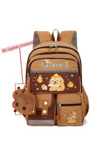 1 件可爱水豚图案返校背包，大容量学生包，带笔记本电脑隔层书包，可调节肩带书包，休闲轻便旅行背包，非常适合女孩/青少年/学生/毕业生，适合日常使用、郊游、旅行、学校和返校