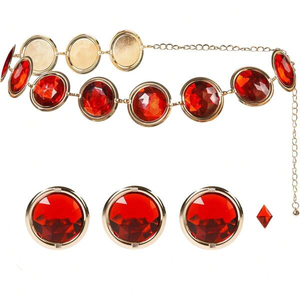 Red Gem Waist Belt - PUWUTO Anime Cosplay Stone Chain Western Belt, Adjustable Halloween Belt Costume Women Halloween Cosplay Props Accessories
