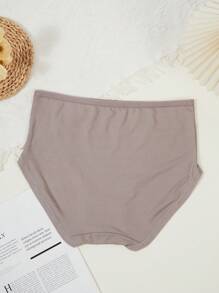 5pcs/Pack Plus Size Women's Solid Color High Waist Elastic Comfortable Elegant Bikini Panties