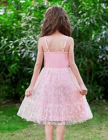 2025Toddler Girls Tulle Dress Rainbow Tutu Birthday Princess Dresses Formal Photo Shoot Outfit Summer Clothes 2-6T'Sprout Style' - 粉紅色 - 雛菊薄紗 - 查看 3