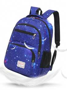 3 Pieces Set Of Dark Blue Starry Sky Print School Bag Backpack With Stationery Bag Lunch Bag, Large Capacity Waterproof Lightweight Backpack, Casual And Convenient Travel Backpack, Can Accommodate 15.6-Inch Laptop, Suitable For Elementary School Students, Junior High School Students, High School Students, College Students, Back To School Gifts For Grandchildren And Sons