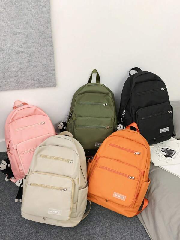 1pc Nylon Zipper Closure Stylish Simple Solid Color Large Capacity Backpack, Fashionable Niche Design, Adjustable Shoulder Straps, Comfortable, Multifunctional, Smooth Large Capacity Backpack, Suitable For The Back-To-School Season, Suitable For Going Out, Outdoor And Daily Use, Is A Perfect Gift For Teenagers (Excluding Pendants)