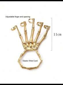 1pc Halloween Fashionable Punk Skeleton Bone Adjustable Five-Finger Ring Bracelet, Suitable For Sports, Rock, Dancing, Party, Couple Gifts, Daily Wear (Unisex)