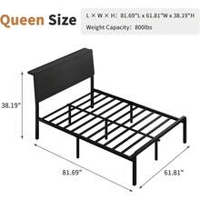 Twin/ Full/ Queen Bed Frame With LED Lights, Metal Bed Frame With Wooden Headboard & Storage Shelf, Under Bed Storage, No Box Spring Required, Easy Assemble, Black/ Black & Grey/ White & Brown - 黑色 - 查看 9