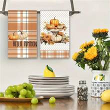 2 件/套南瓜水彩条纹图案洗碗巾，农舍风格厨房洗碗布，家居装饰和浴室/厨房用品浴室厨房装饰洗碗布厨房毛巾