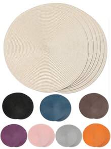 6pcs/Set 15-Inch Round Woven Placemat, Washable Anti-Slip Dining Table Mats