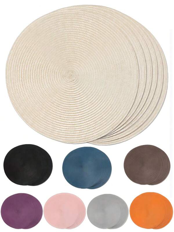 6pcs/Set 15-Inch Round Woven Placemat, Washable Anti-Slip Dining Table Mats