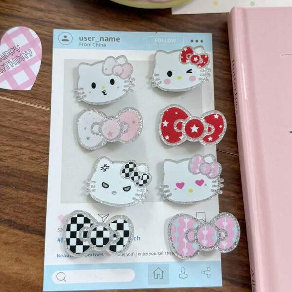 Sanrio Sanlio Small KT Cat Multiple Styles Hair Clips With Fine Glitter, Student Bangs, Edge Clips, Cartoon Headpieces, New Duckbill Clip Hair Clips