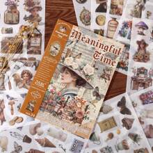 复古剪贴簿贴纸 480 张预切人物/花朵贴纸，适用于剪贴簿，和纸贴纸，用于日记，日记贴纸，成人剪贴簿用品 - 彩色 - 查看 2