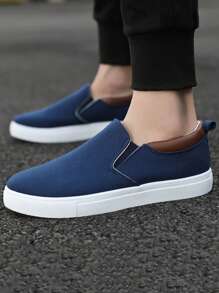 Men's Navy Blue Canvas Shoes, Casual Sneakers For Students