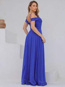 Long Off-The-Shoulder Party Dress With Sparkle For Bridesmaid, Wedding, Princess Graduation - 寶藍色 - 查看 3