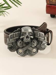 1PC Men And Women Can Use Retro Belt With Large Buckle, Domineering Personalized, Embossed PU Leather, Fashionable Retro Gothic Style - Large Skull - View 7