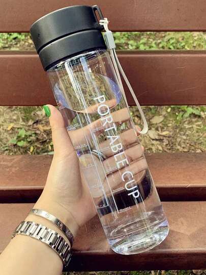 1 件大容量运动水瓶，双层磨砂设计，便携式塑料茶杯和透明容器，适合夏季户外使用