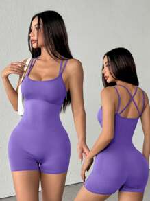 1 件性感细肩带连体短裤活力健身瑜伽连体衣塑身衣