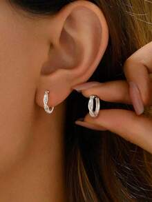 1 Đôi bông tai xoắn tối giản đính đá Zirconia, bạc sterling 925, bông tai trang trí hàng ngày dành cho nữ, trang sức tinh tế. - Hoa tai xoắn - Xem 4