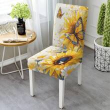 1pc/2pcs/4pcs/6pcs Creative Multi-Color Sunflower Print Home Decorative Chair Cover, Full Coverage High Stretch Slipcover, Dirt-Resistant And Anti-Fouling Chair Protector For Home, Seasonal Decor
