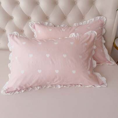 1个100%涤纶心形蕾丝图案枕套，不含枕芯，浪漫婚礼季，卧室装饰