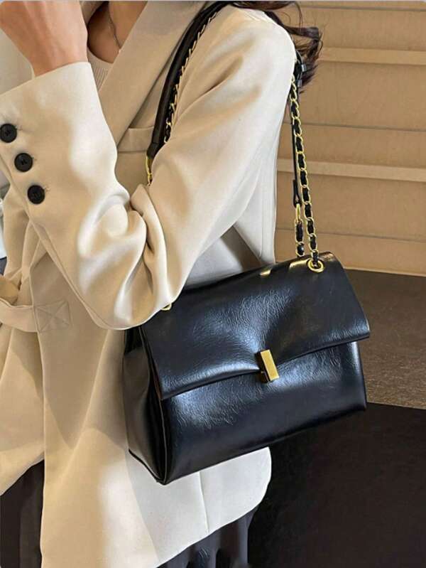 Trending Big Capacity Retro Tote Bag, Fashionable Multi-Layer Underarm Bag, New Chain One Shoulder Crossbody Commuter Bag