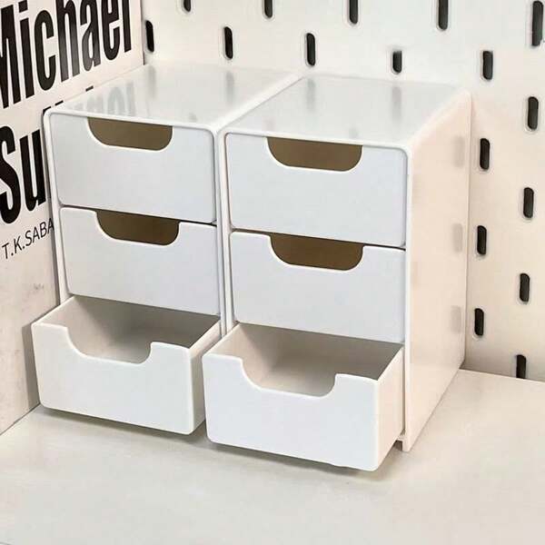 1 pieza Caja de almacenamiento blanca de plástico con 3 cajones, organizador multifuncional de artículos de oficina, material de PP duradero, apto para bocadillos, juguetes, joyas, cosméticos, almacenamiento de escritorio, perfecto para oficina, hogar, escuela, regalo de Navidad/Halloween