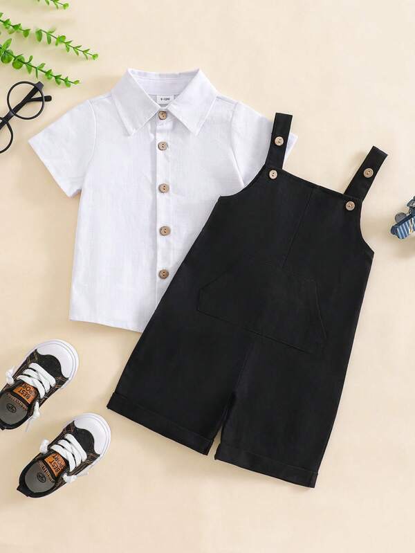 Conjunto de 2 piezas de camiseta de manga corta retro + pantalones cortos con tirantes para niñas, uso diario ligero para el verano