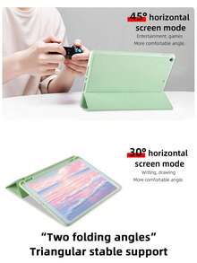 1pc Matcha Green Tri-Fold Tablet Case With Stylus Slot, TPU Soft Edge Full Protection, Magnetic Sleep/Wake, Compatible With IPad Mini4/Mini5/Mini6/Mini7/Air1/Air2/9.7/10.2/10.5/Air4/Air5/10.9/Pro11/10th/12.9/Air 11-In.(M2)-2024/Pro 11-In.(M4)-2024/IPad Air 11-Inch (M3) 2025 - Matcha Green - View 5
